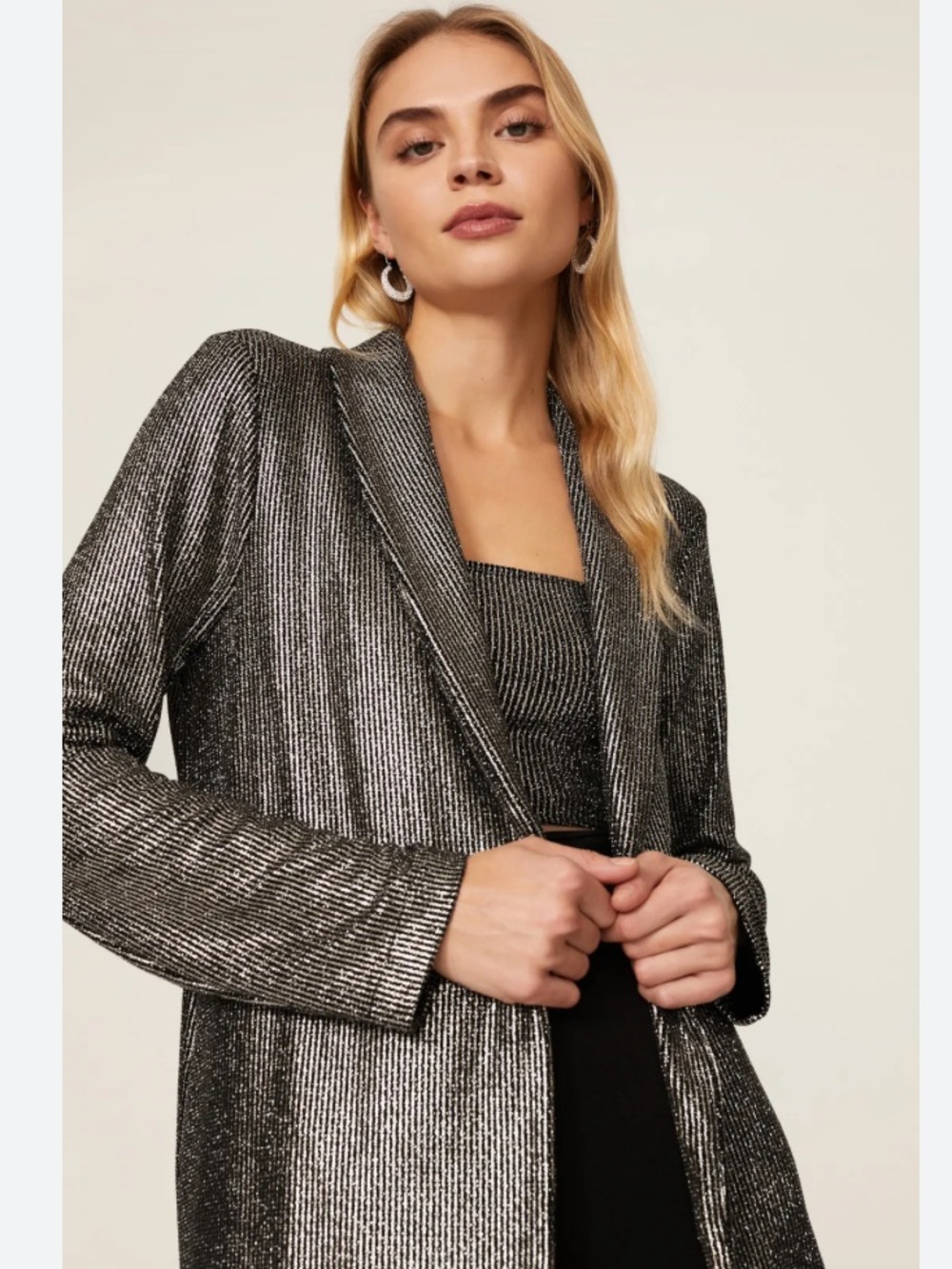 NWT Metallic Black & Silver Pinstripe Blazer M